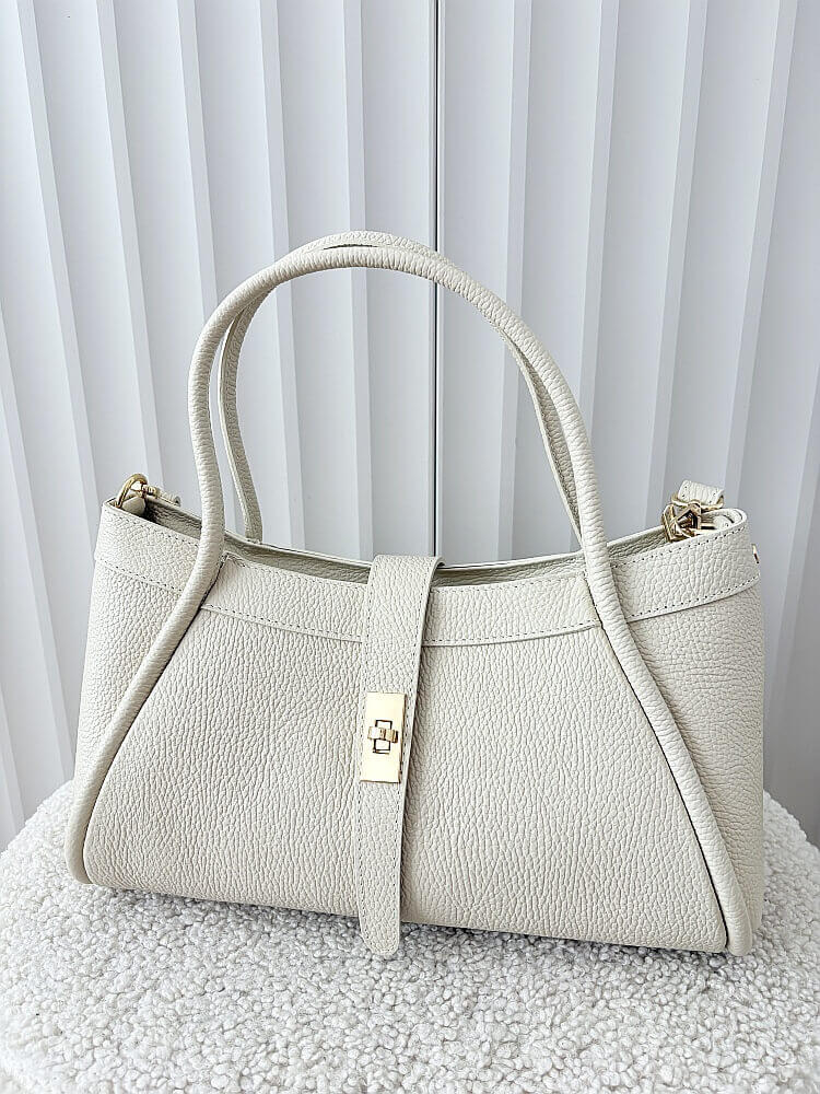 Laura Biaggi torebka shopperka skórzana jasnobeżowa