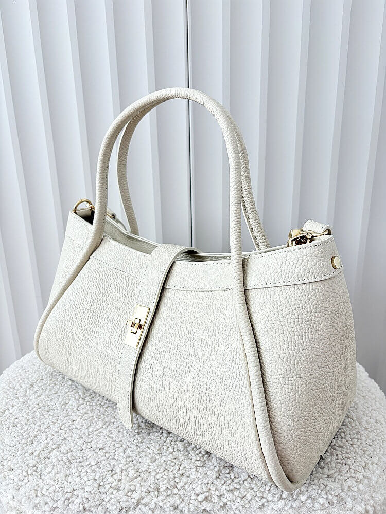 Laura Biaggi torebka shopperka skórzana jasnobeżowa