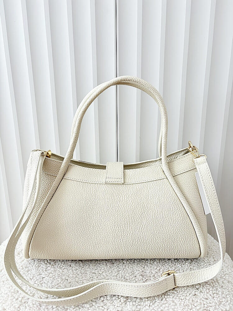 Laura Biaggi torebka shopperka skórzana jasnobeżowa