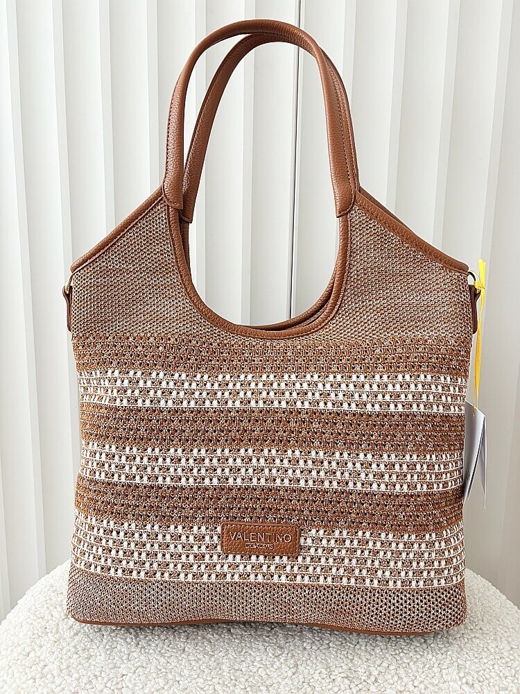 Torebka shopper na ramię brązowa plecionka