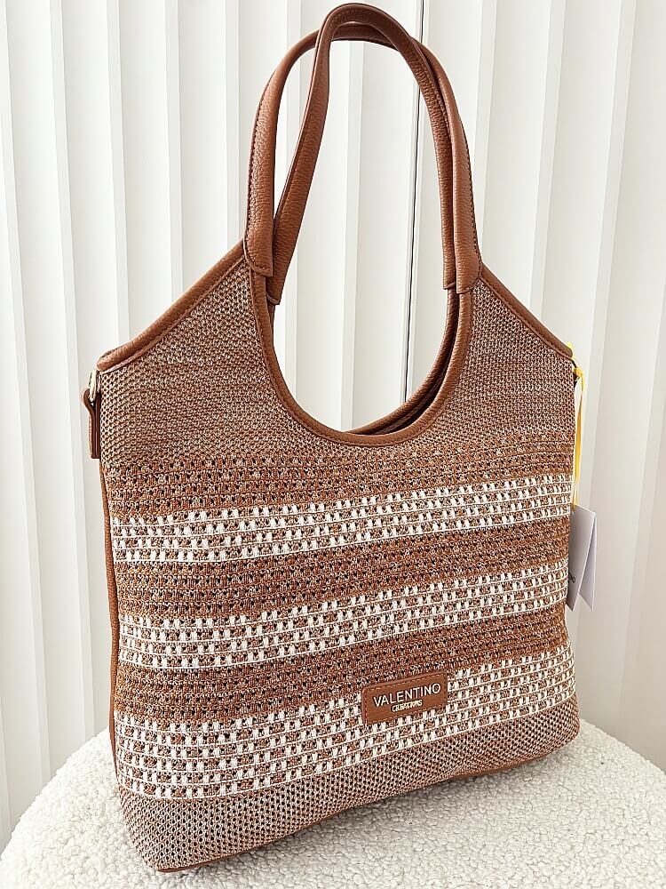 Torebka shopper na ramię brązowa plecionka