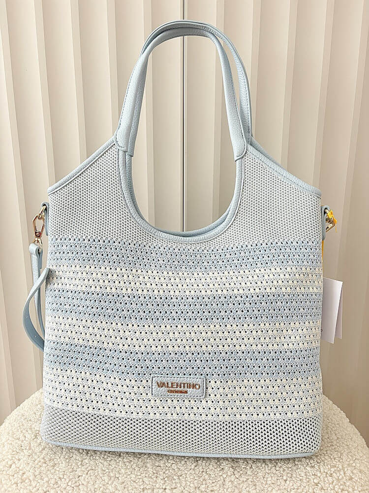 Torebka shopper na ramię niebieska plecionka