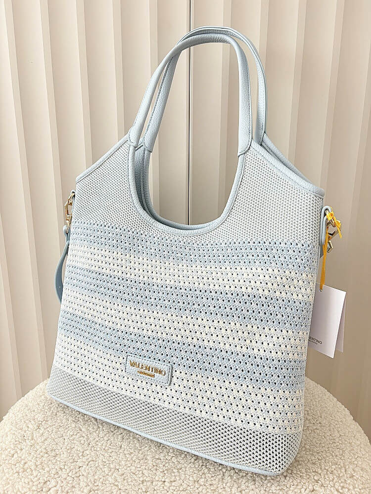 Torebka shopper na ramię niebieska plecionka