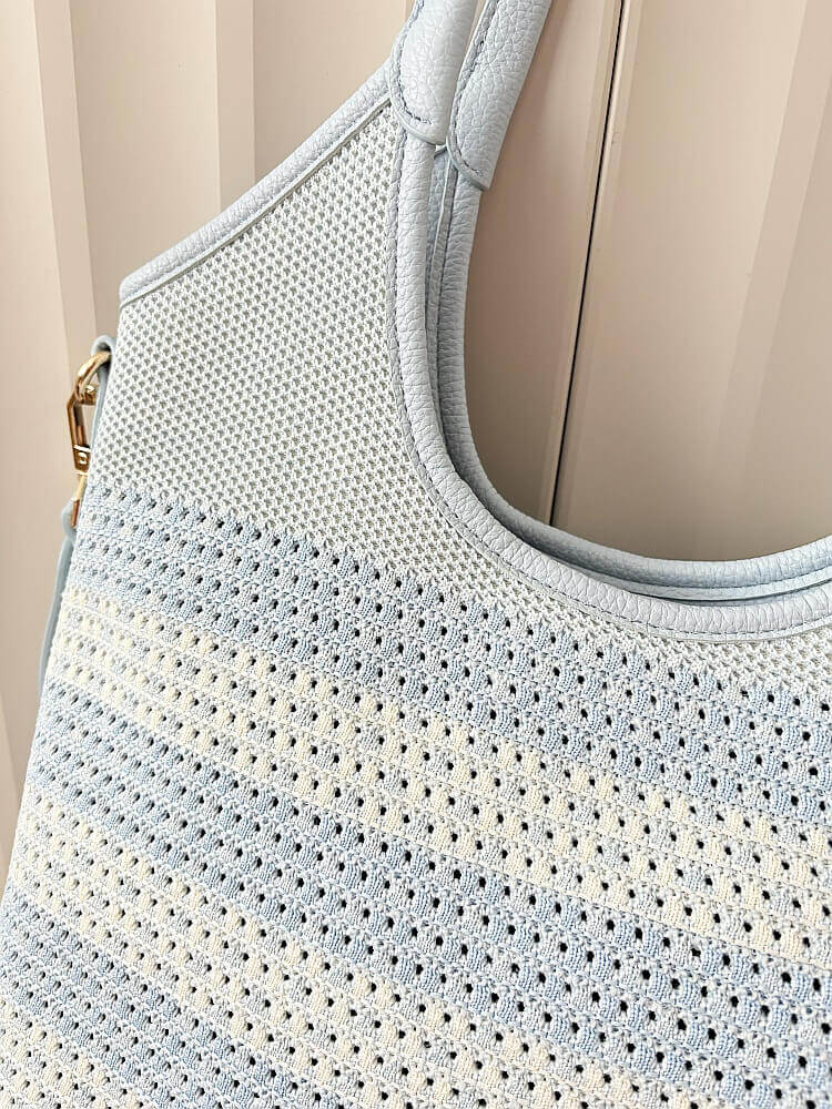 Torebka shopper na ramię niebieska plecionka