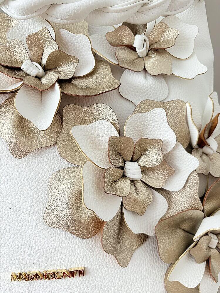 Massimo Contti torba shopper na ramię biała kwiaty