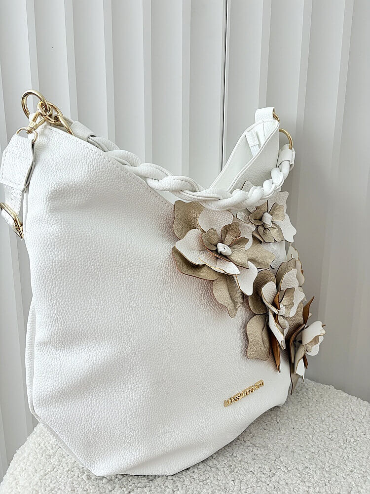Massimo Contti torba shopper na ramię biała kwiaty