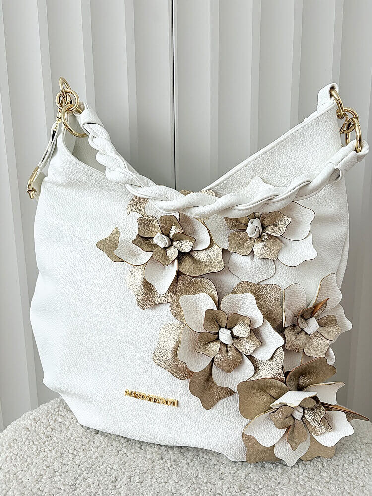 Massimo Contti torba shopper na ramię biała kwiaty