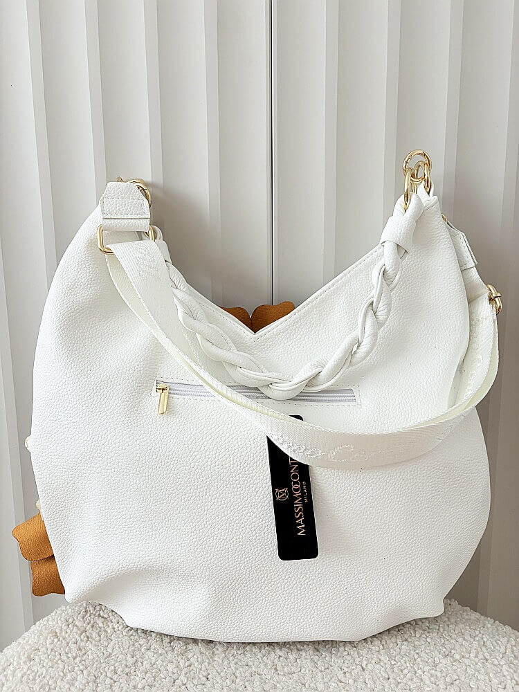 Massimo Contti torba shopper na ramię biała kwiaty