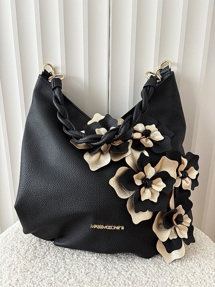 Massimo Contti torba shopper na ramię czarna kwiaty