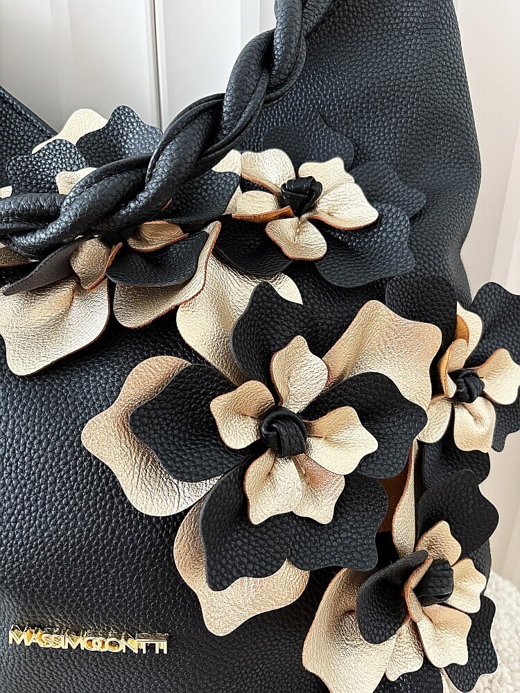 Massimo Contti torba shopper na ramię czarna kwiaty