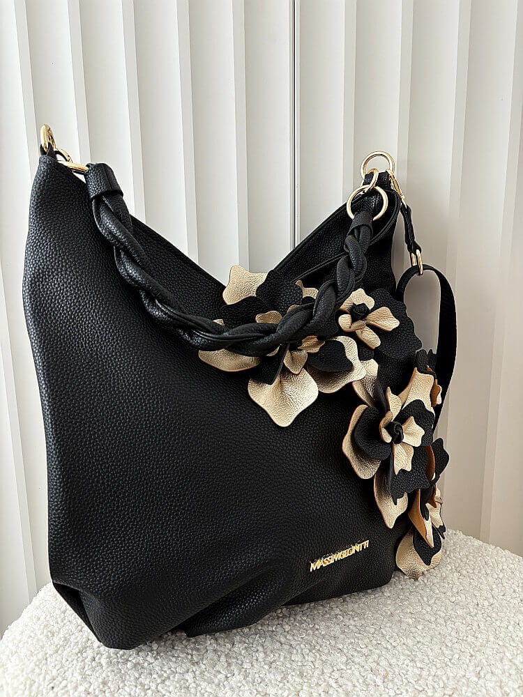 Massimo Contti torba shopper na ramię czarna kwiaty