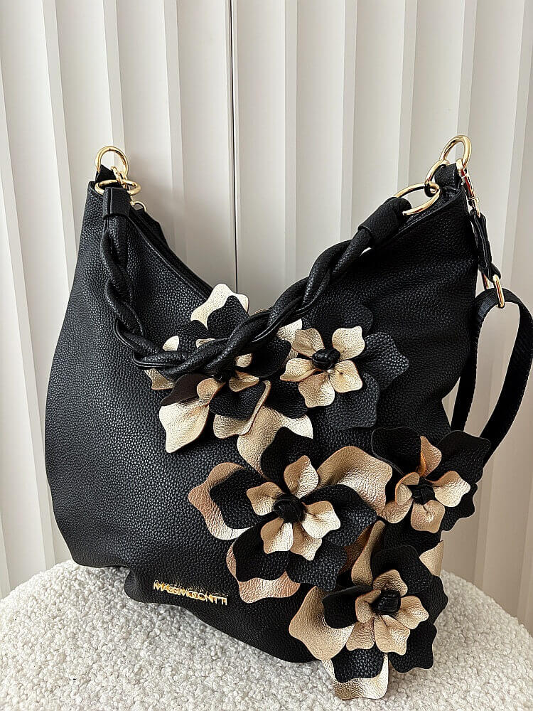 Massimo Contti torba shopper na ramię czarna kwiaty