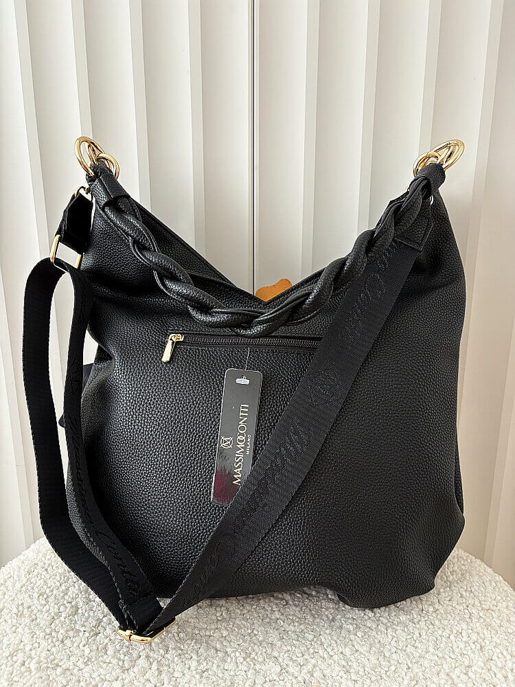 Massimo Contti torba shopper na ramię czarna kwiaty