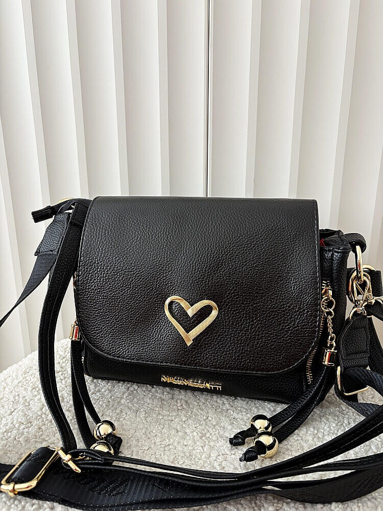 Massimo Contti listonoszka czarna zip z lakierowaną klapką serduszko