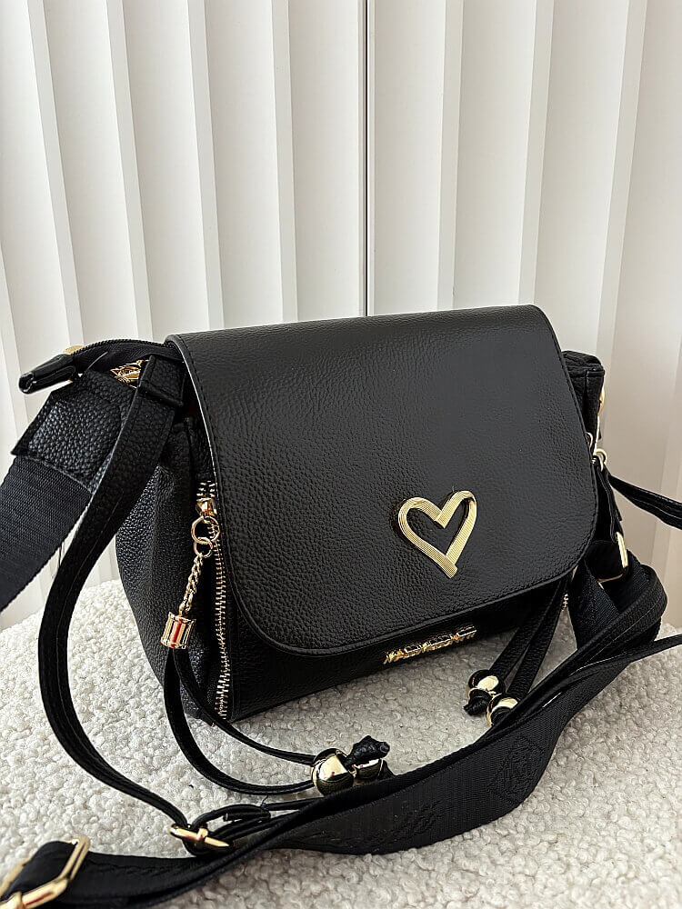 Massimo Contti listonoszka czarna zip z lakierowaną klapką serduszko