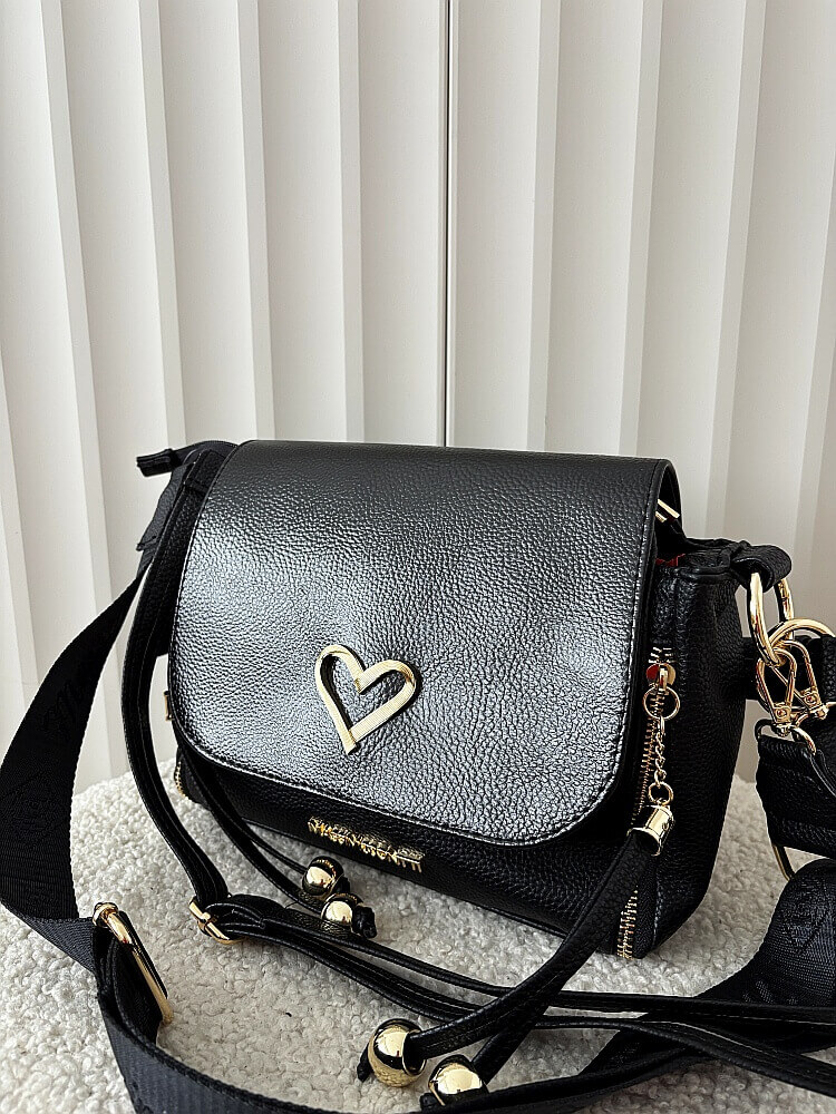 Massimo Contti listonoszka czarna zip z lakierowaną klapką serduszko