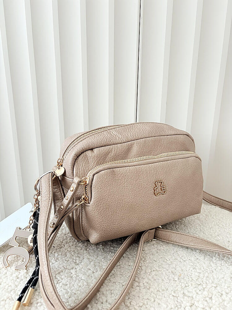 Lulu Castagnette torebka kuferek beżowa z kieszenią