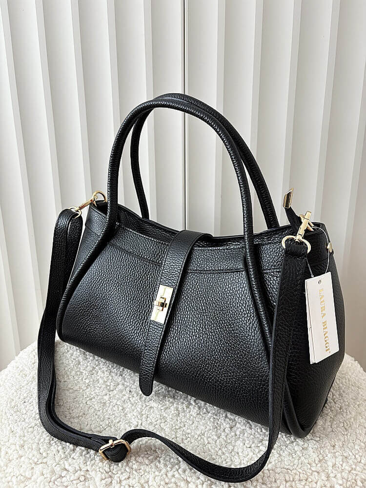 Laura Biaggi torebka shopperka skórzana czarna