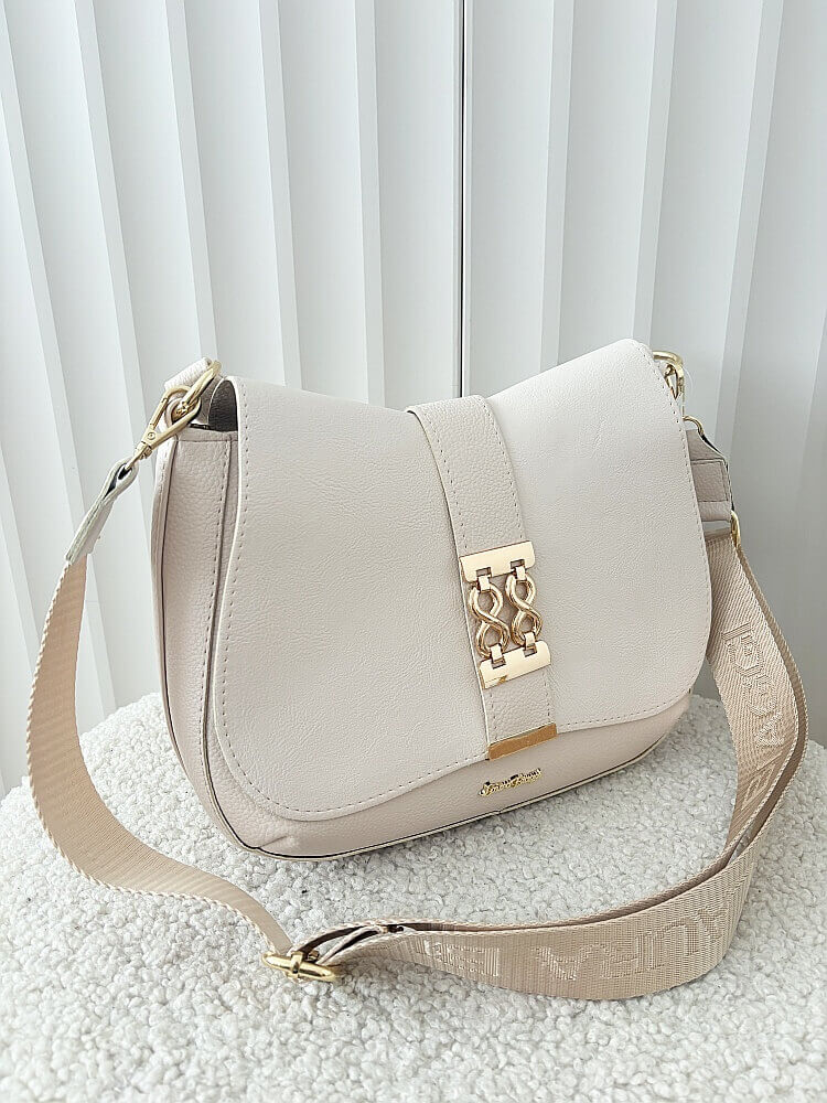 Laura Biaggi torebka listonoszka beżowa z klapką