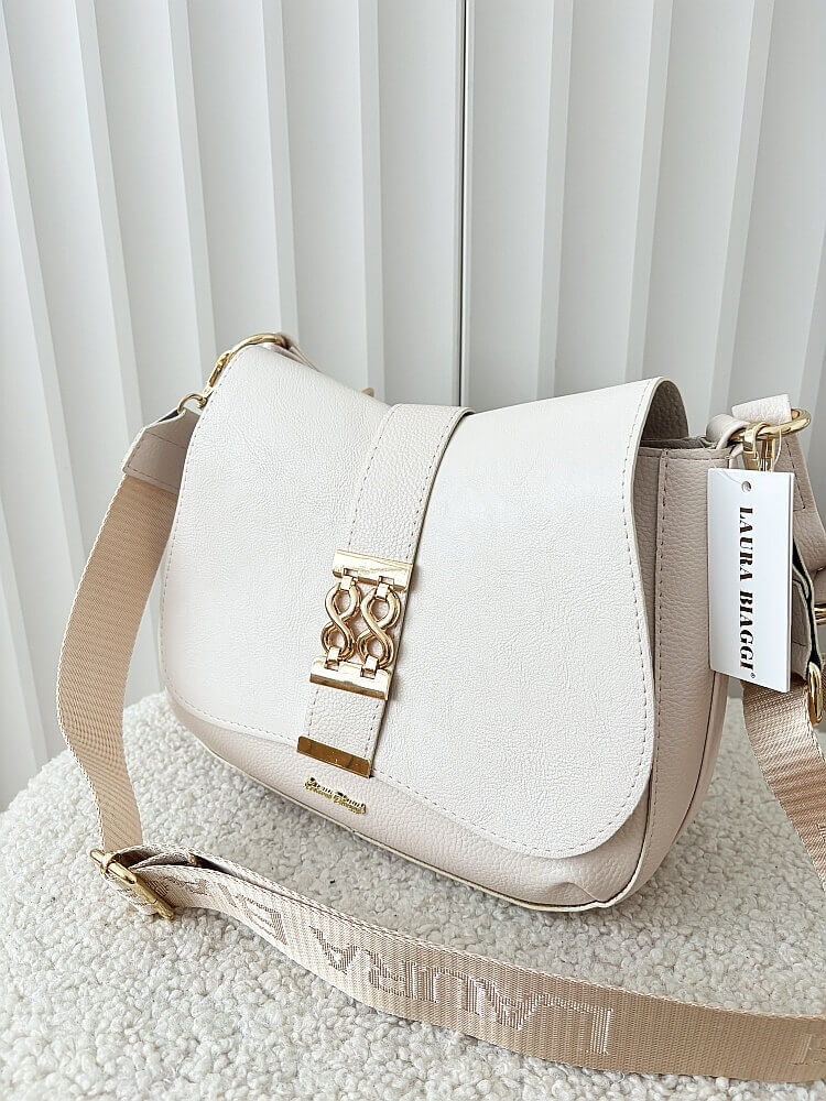 Laura Biaggi torebka listonoszka beżowa z klapką