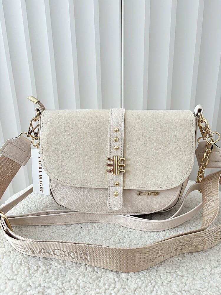 Laura Biaggi torebka listonoszka beżowa z klapką ekozamsz