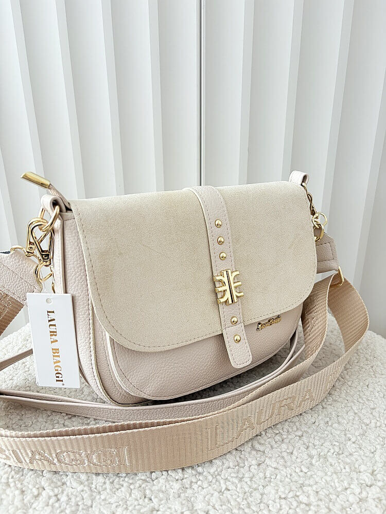 Laura Biaggi torebka listonoszka beżowa z klapką ekozamsz