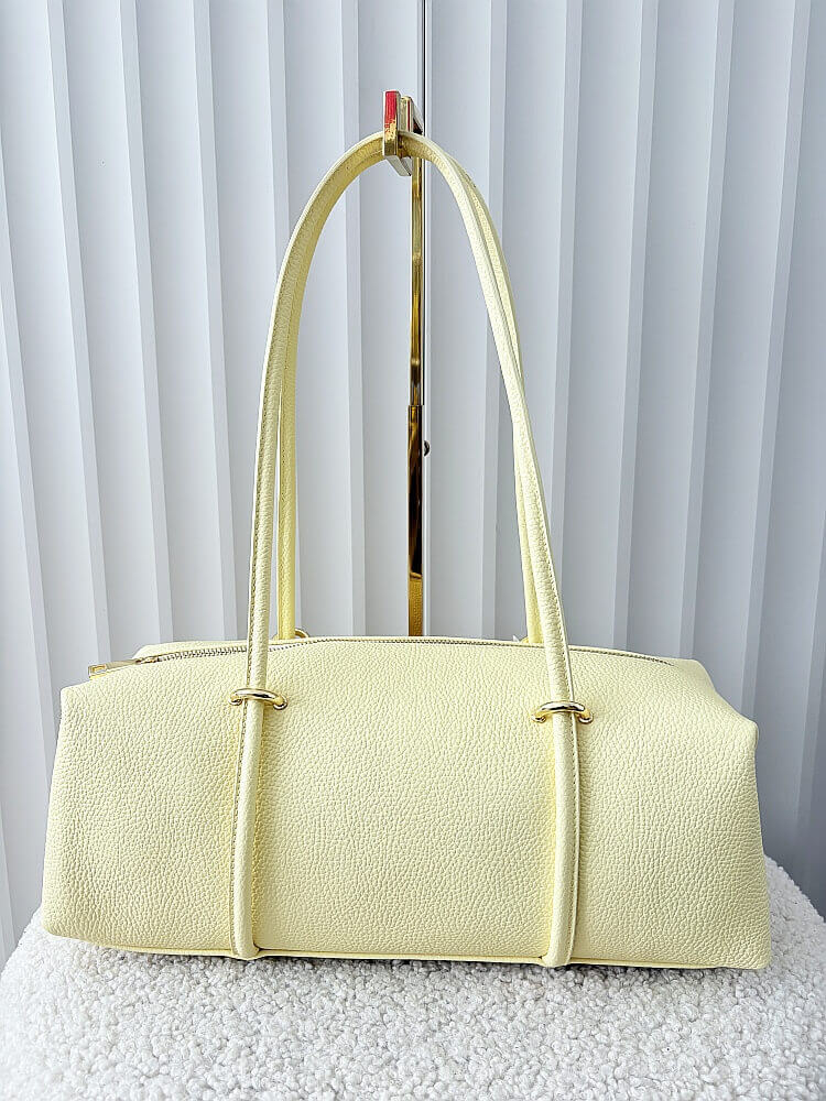 Laura Biaggi torebka kuferek na ramię skórzany żółty