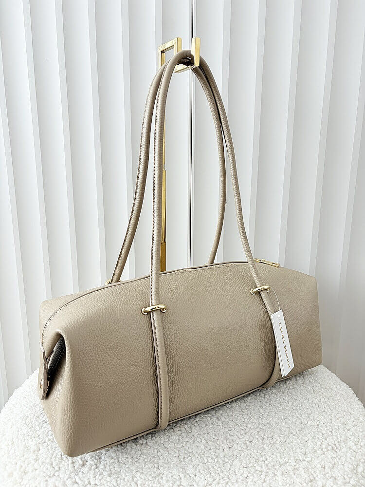 Laura Biaggi torebka kuferek na ramię skórzany taupe