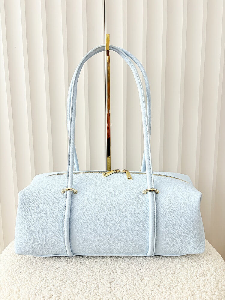 Laura Biaggi torebka kuferek na ramię skórzany niebieski