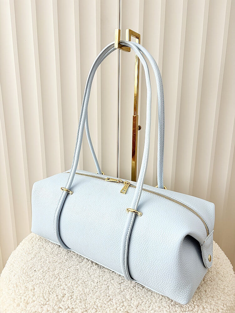 Laura Biaggi torebka kuferek na ramię skórzany niebieski