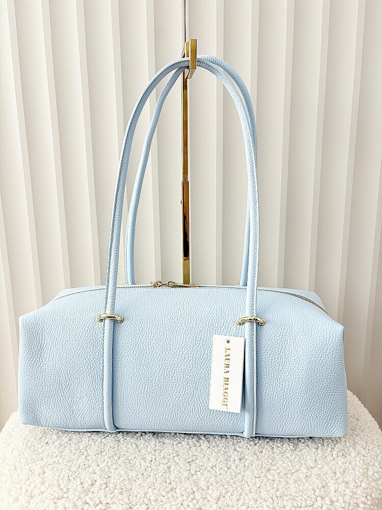 Laura Biaggi torebka kuferek na ramię skórzany niebieski