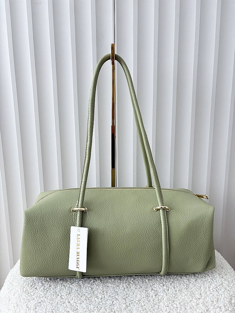 Laura Biaggi torebka kuferek na ramię skórzany zielony