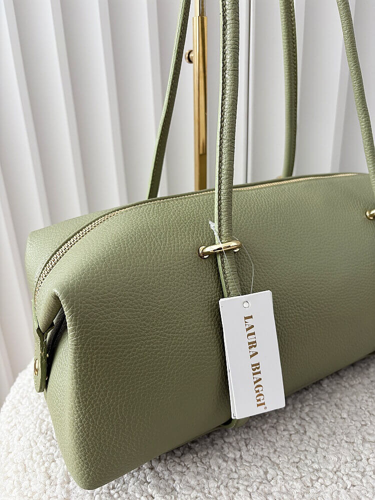 Laura Biaggi torebka kuferek na ramię skórzany zielony