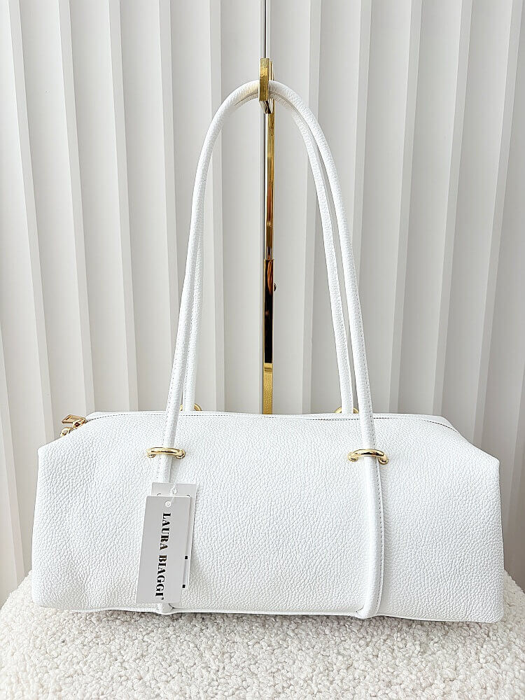 Laura Biaggi torebka kuferek na ramię skórzany biały