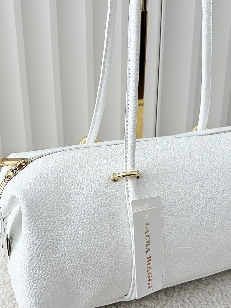 Laura Biaggi torebka kuferek na ramię skórzany biały