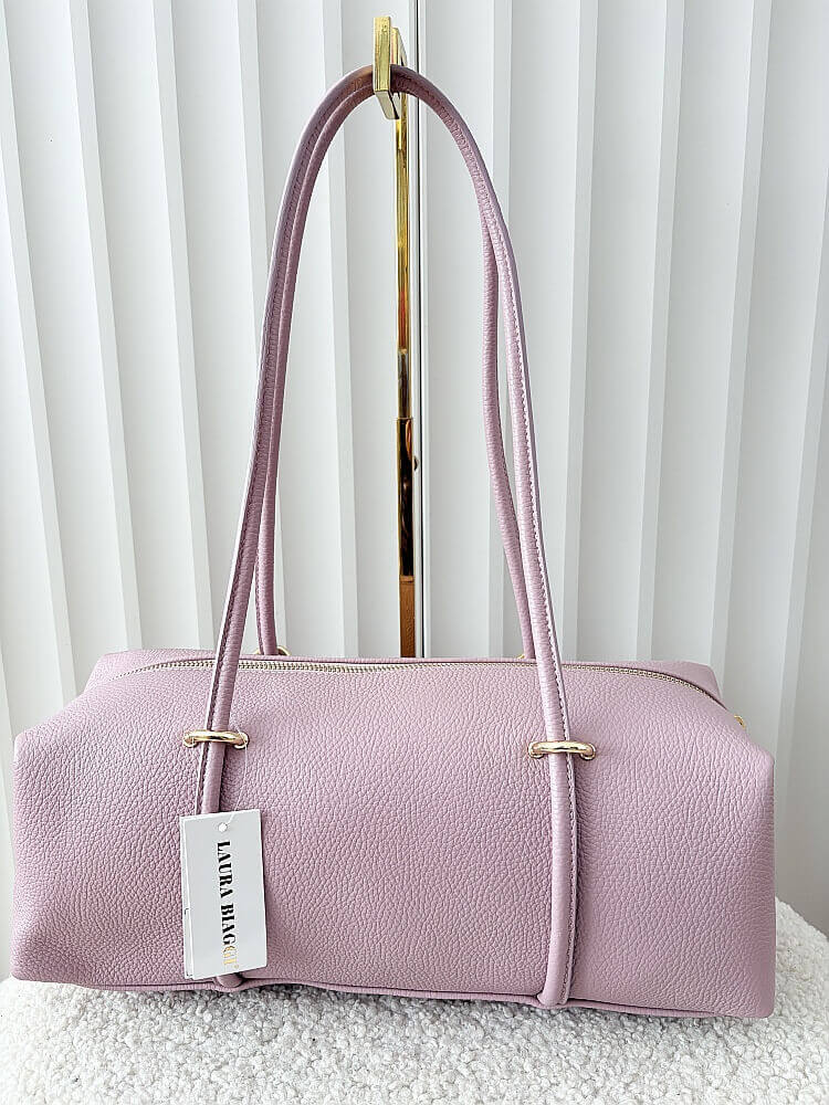 Laura Biaggi torebka kuferek na ramię skórzany brudny róż