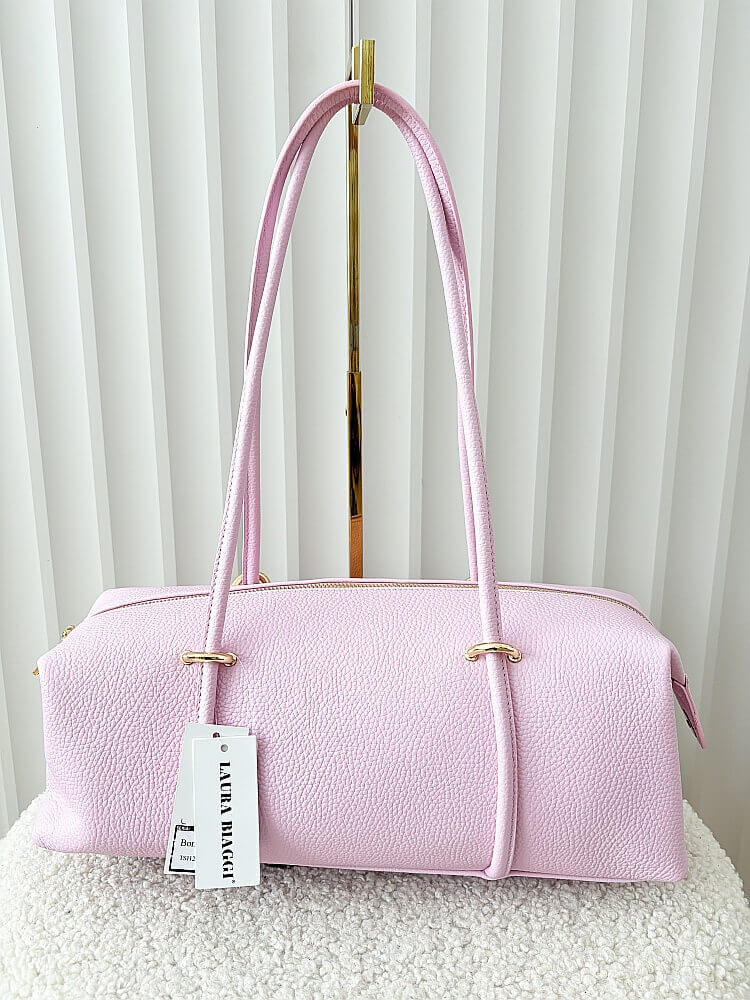 Laura Biaggi torebka kuferek na ramię skórzany różowy