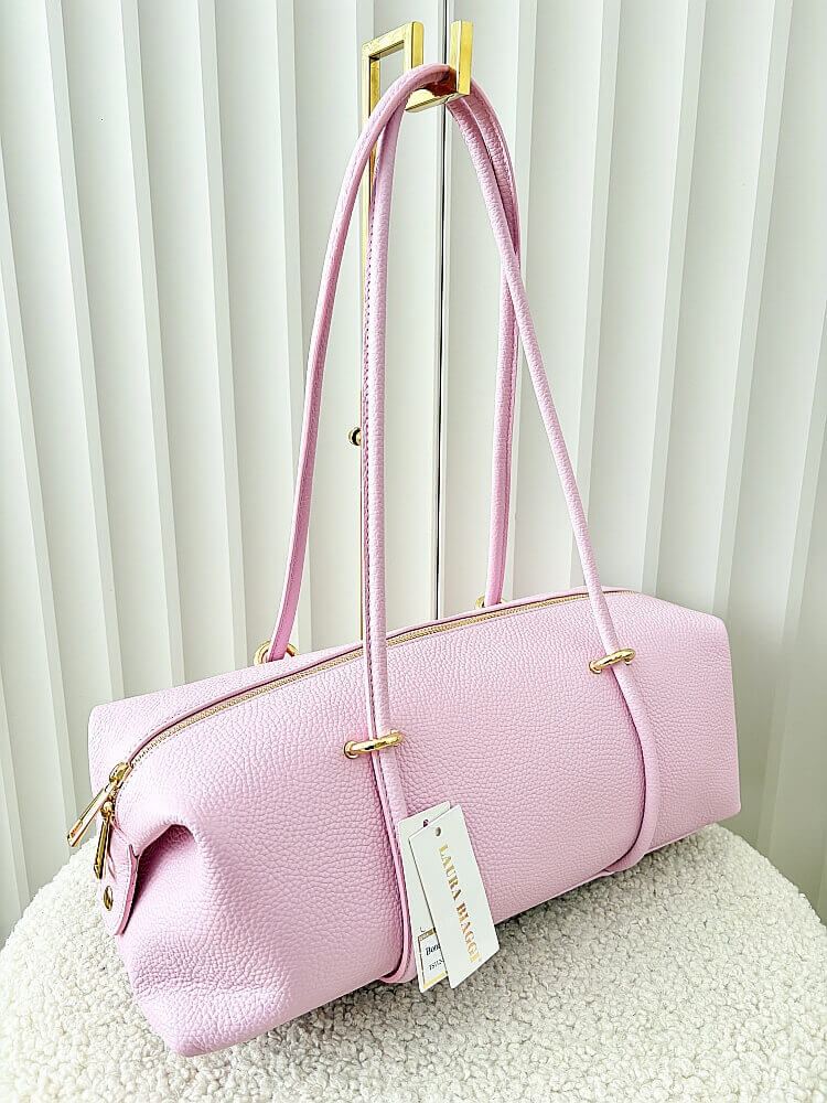 Laura Biaggi torebka kuferek na ramię skórzany różowy