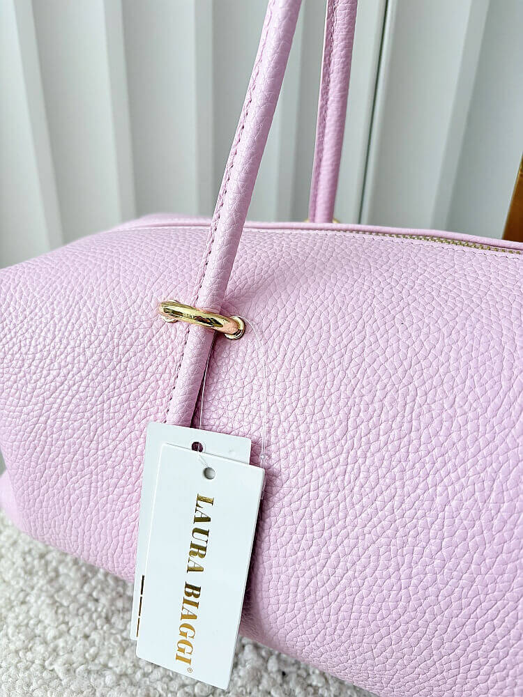 Laura Biaggi torebka kuferek na ramię skórzany różowy