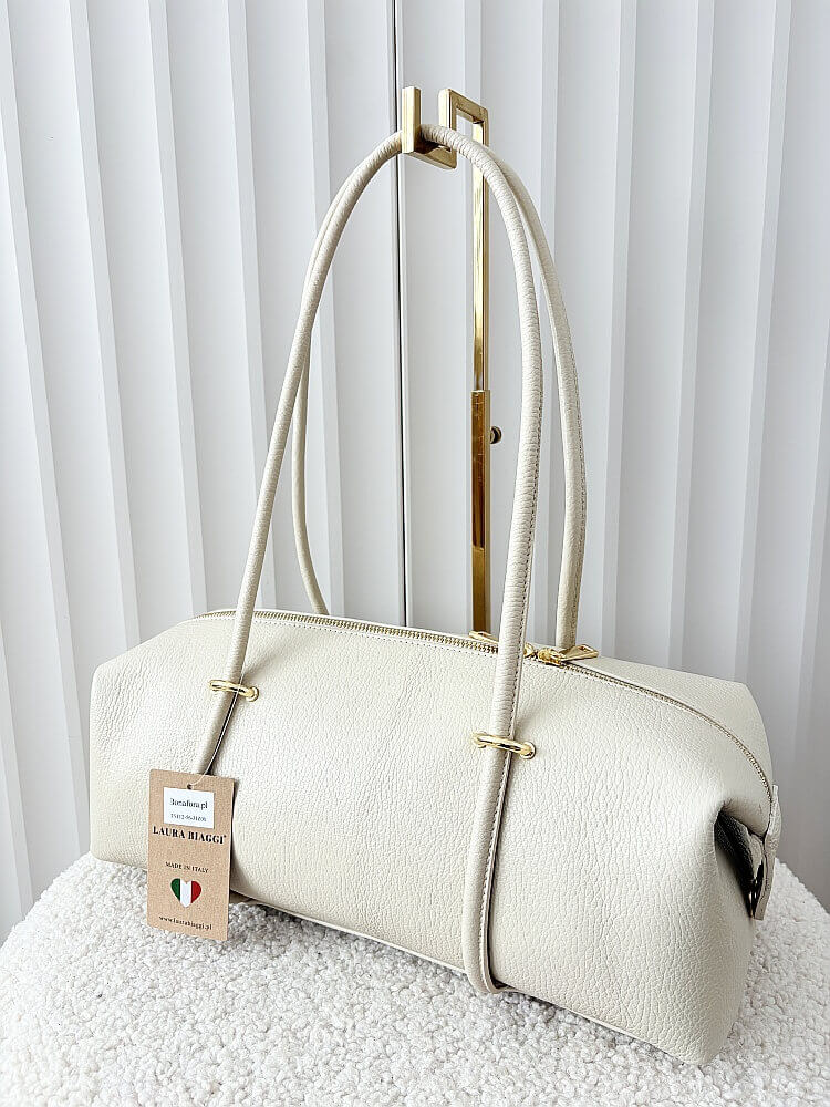 Laura Biaggi torebka kuferek na ramię skórzany beżowy