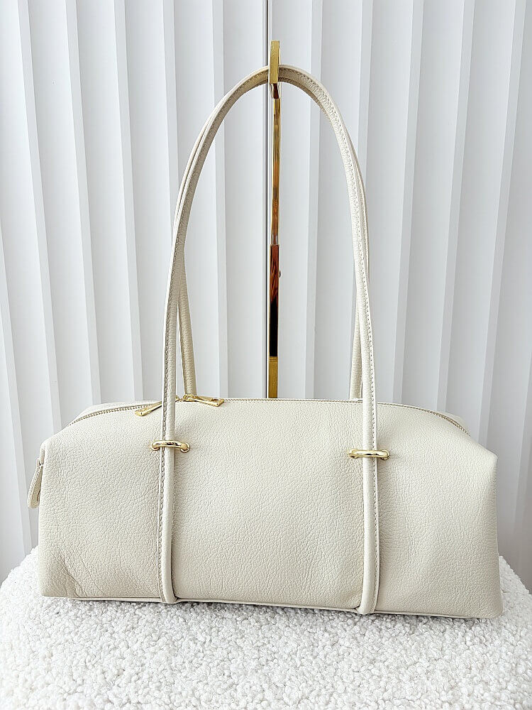 Laura Biaggi torebka kuferek na ramię skórzany beżowy