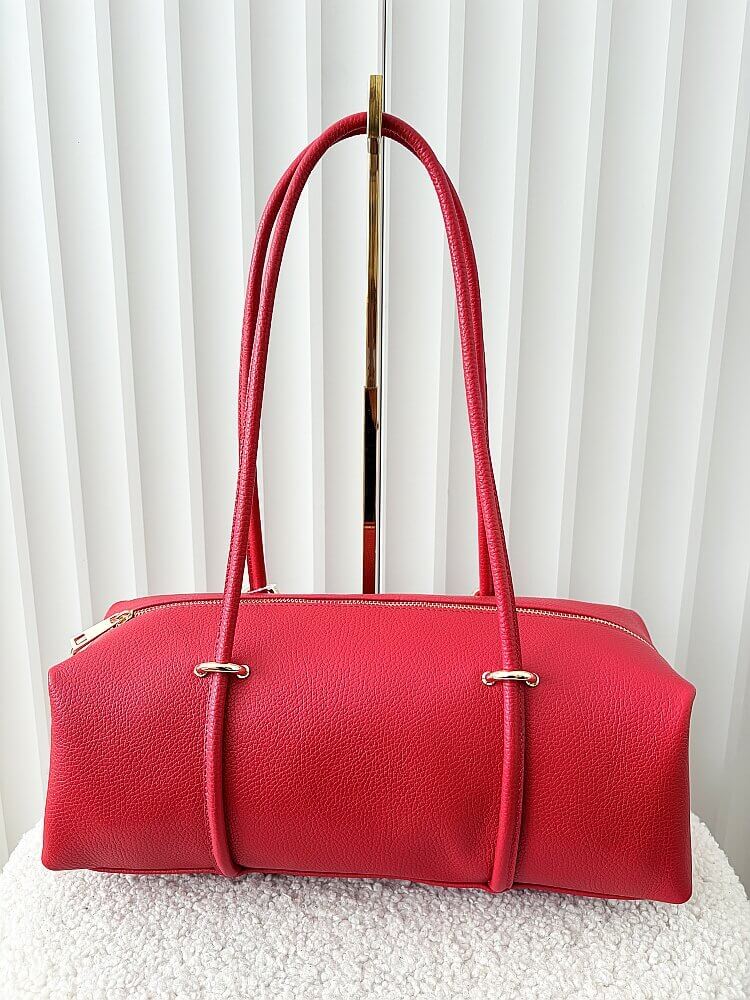 Laura Biaggi torebka kuferek na ramię skórzany czerwony