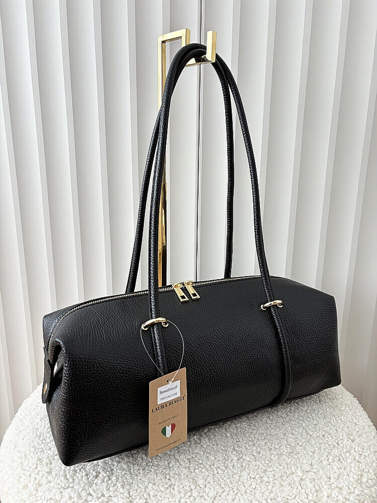Laura Biaggi torebka kuferek na ramię skórzany czarny