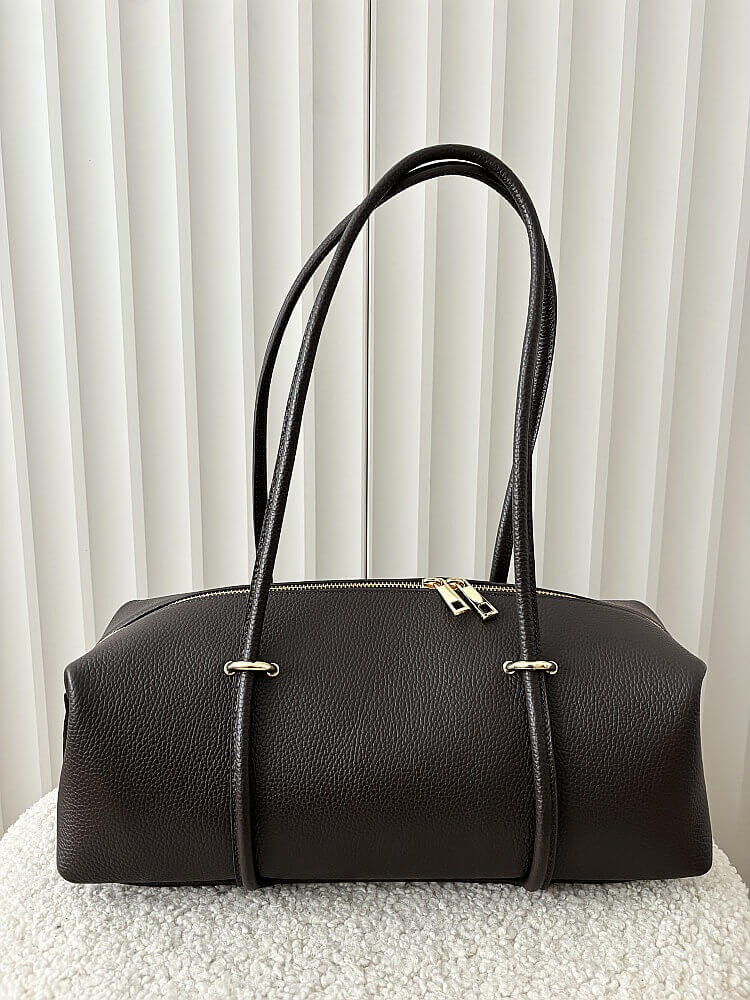 Laura Biaggi torebka kuferek na ramię skórzany czekoladowy