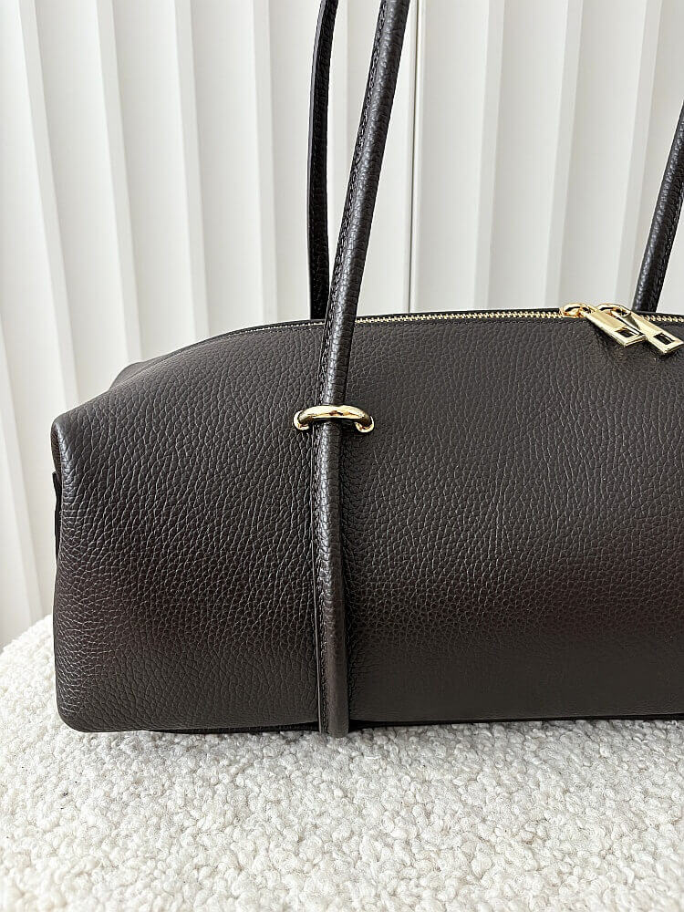 Laura Biaggi torebka kuferek na ramię skórzany czekoladowy