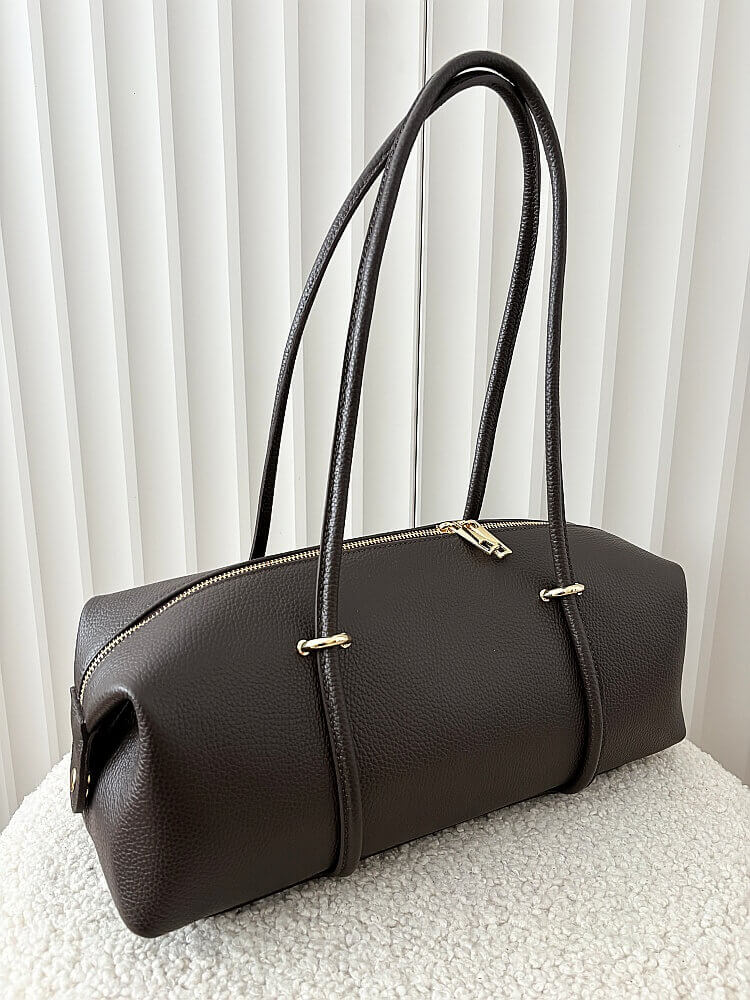 Laura Biaggi torebka kuferek na ramię skórzany czekoladowy