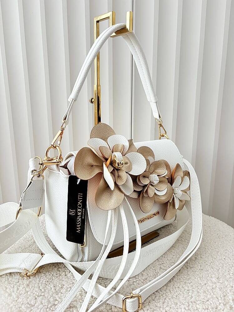 Massimo Contti torebka listonoszka biała ze złotym kwiaty zip