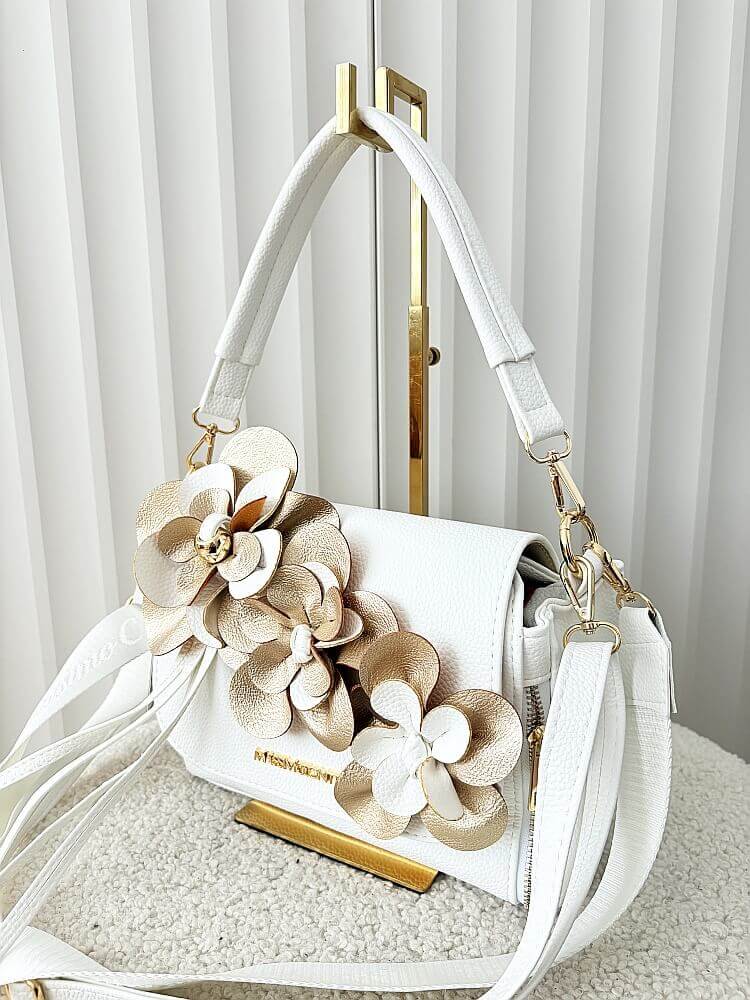 Massimo Contti torebka listonoszka biała ze złotym kwiaty zip