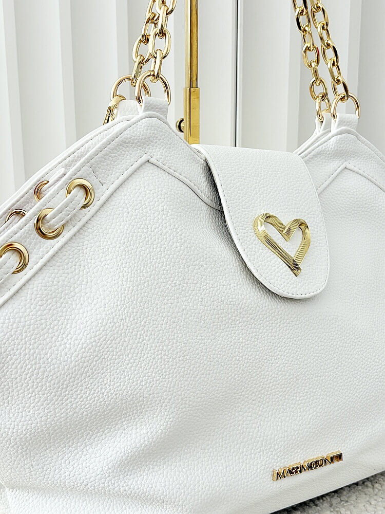 Massimo Contti torba shopper biała serduszko
