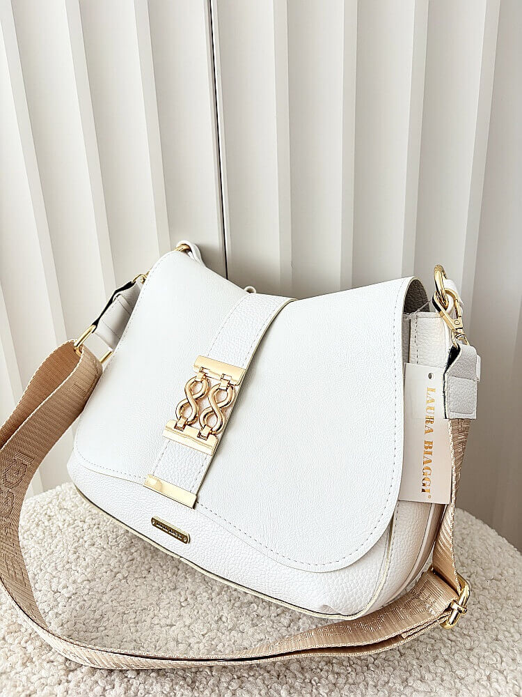 Laura Biaggi torebka listonoszka biała z klapką